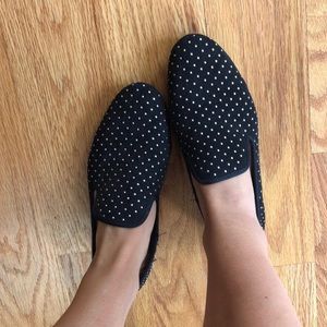 Gold-studded black loafers